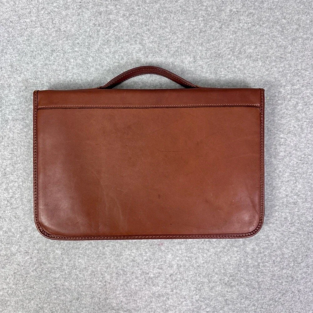 Vintage Brown Leather Portfolio Briefcase Document Case Top Handle Zip Closure